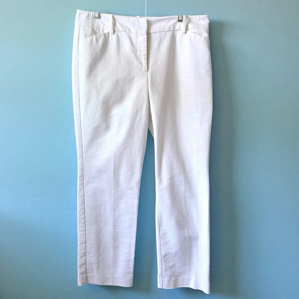 Ann Taylor Factory Petite Curvy 10P White Cotton Blend Ankle Pants High Waist